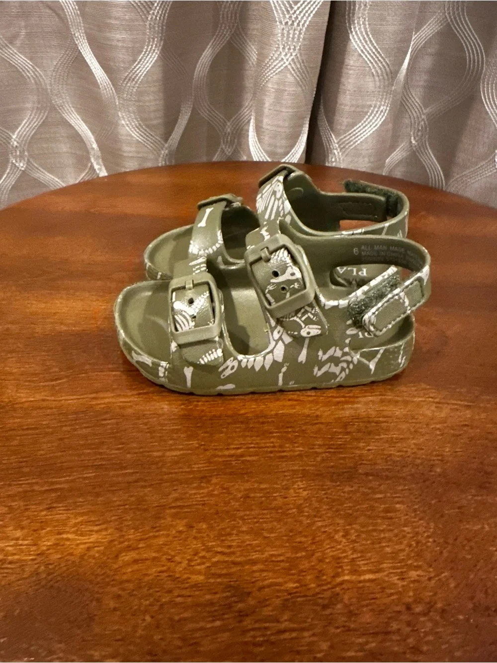 The Children's Place Olive Green Dino Buckle Sandals with White Print